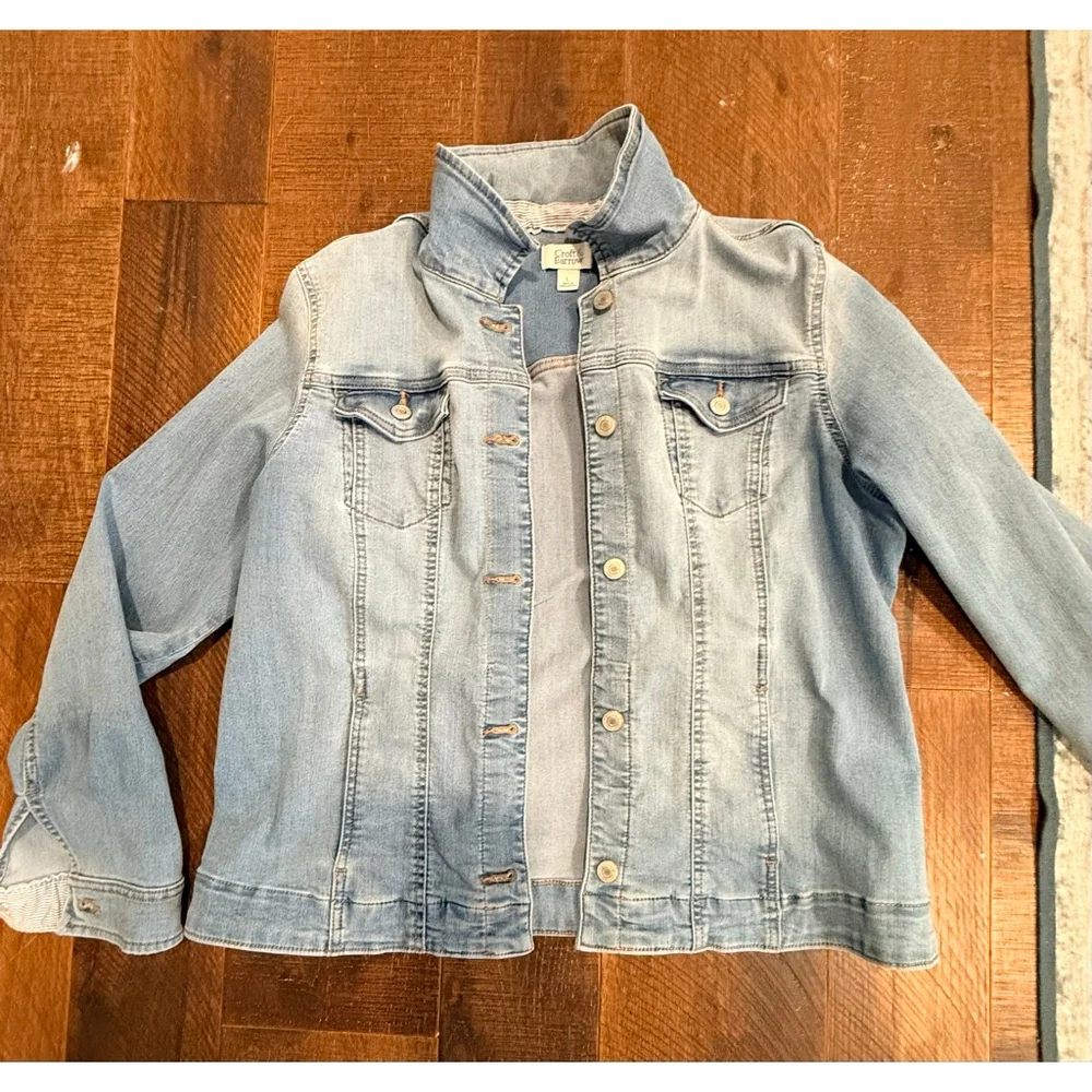 Women's Croft & Barrow Light Blue Jean Jacket Size L maternity stretch - Picture 3 of 4